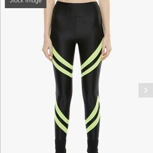 NWOT Koral Womens Step-Up High Rise Energy Legging Black Neon Yellow Green sz M